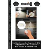 Armoris Uzaktan Kumandalı Yapışkanlı 3'lü LED Spot Lamba Av Aydınlatma Araç Içi Işık Acil Durum Işığı - Çok Renkli