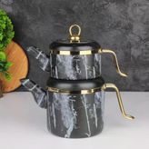 Arow Oolong Granit Çaydanlık Takımı - Siyah - Tr-4442