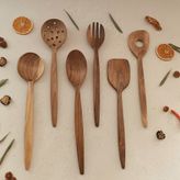 Artful Wooden Ahşap Tahta Servis, Sunum Kaşığı ve Spatula Seti - El Yapımı - Ceviz Ağacı - 30 cm