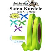 Artlantis Açık Yeşil Kurdele Saten 1 Cm 10 Metre 2 Adet Saten Kurdela Parlak Hediye ve Süsleme Şeridi Süs Paketleme Çiçek Saç El