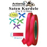 Artlantis Kırmızı Kurdele Saten 1 Cm 10 Metre 2 Adet Saten Kurdela Parlak Hediye ve Süsleme Şeridi Süs Paketleme Çiçek Saç El