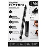 Artmaster Siyah Pilot Kalem İğne Uçlu 10 Adet Stilo Pilot Kalem 0.5mm İnce Uçlu Pilot Kalem Likit Mürekkepli P