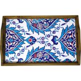 Artwooden Ahşap Seramikli Çini Desenli Sunumluk Tepsi - Mavi - Beyaz