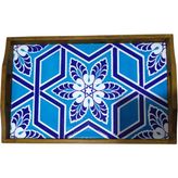 Artwooden Ahşap Seramikli Çini Desenli Sunumluk Tepsi - Mavi