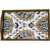 Artwooden Ahşap Seramikli Çini Desenli Sunumluk Tepsi - Sarı - Siyah