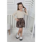Aselin Kids Kız Çocuk Bayramlık Yazlık Ince Triko Leopar Desenli Etek Takım ve Bandana Alt Üst Takım - 4 - 5 Yaş - Kahverengi