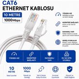 AŞIK STORE 10 Metre CAT6 Fabrikasyon Ethernet Kablosu 1000 Mbps Gigabit LAN İnternet Kablosu RJ45