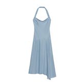 ASİMETRİK HALTER YAKA DENİM ELBİSE