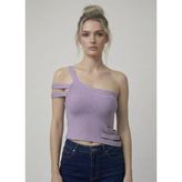 Asimetrik Tek Omuz Triko Crop Bluz - Lila
