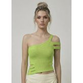 Asimetrik Tek Omuz Triko Crop Bluz - Yeşil
