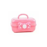 Aşkana Çocuk Takı ve Toka Organizeri Otomatik Açılır Katlı Düzenleyici Kutu 27X15X15 cm Pembe Taşınabilir Çok Bölmeli Saklama Çantası-Benekli