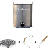 Askay Yapı Soba Kovası Tabanı Düz Önden Delikli + Ayaklı Izgara + Çengel + Tutacak (Yandan Delikli Kova)