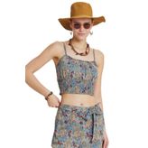 Askılı Bohem Crop Bluz Mavi