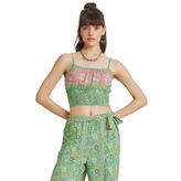 Askılı Bohem Crop Bluz Yeşil