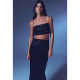 Askılı Payetli Crop Bluz - Siyah