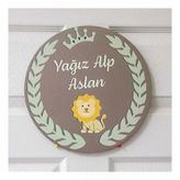Aslan Figürlü Bebek Ahşap Kapı Süsü