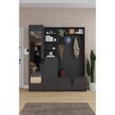 Asra Trend Lüks Aynalı Portmanto Askılı Vestiyer %100 Mdf Çok Raflı Ayakkabılık V03 - Antrasit
