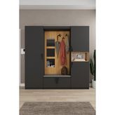 Asra Trend Lüks Aynalı Portmanto Askılı Vestiyer %100 Mdf Çok Raflı Ayakkabılık V04 - Koyu Gri - Turuncu