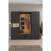 Asra Trend Lüks Aynalı Portmanto Askılı Vestiyer %100 Mdf Çok Raflı Ayakkabılık V05 - Ahşap Desenli