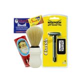 Atamanstore Wilkinson Tıraş Makinesi 5'li Jilet Ile Birlikte | Tıraş Fırçası | Tıraş Sabunu | 5'li Shark Chrome Jilet | Kibrit Kantaşı | Tıraş Seti - BEYAZ
