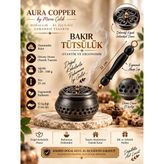 Aura Copper El Yapımı Bakır Tütsülük Buhurdanlık – El Işlemeli Dekoratif Tütsü Kabı - Siyah - Tt-00003