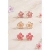 AURRARİ Mor Pembe Sakura Çiçek 3'lü Set Küpe