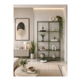 AVİBO HOME Elegra Yeşil Füme Cam Kitaplık Dekoratif Aksesuar Rafı Cam Raflı 100*30*165