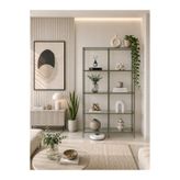 AVİBO HOME Elegra Yeşil Şeffaf Cam Kitaplık Dekoratif Aksesuar Rafı Cam Raflı 100*30*165