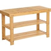 Ayakkabı Rafı, Ayakkabı Dolabı, Oturma Banklı, Bambu, 3 Raf Zeminli, 70 x 28 x 45 Cm, Koridor, Banyo, Oturma Odası ve Antre Için Ideal LBS04N - Siyah