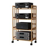 Ayarlanabilir HiFi Desteği Bambu 2 veya 5 Tekerlekli Raf, Ev Sineması ve Ses/Video Sistemi için - Amplifikatörler, İçerikler ve Aksesuarlar için Premium AV Rafı.