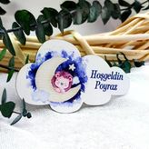 Ayda Aslan Baskılı Bulut Ahşap Magnet Hediyelik Bebek Şekeri(25 Adet)