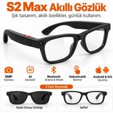 Ayers S2 Max 5mp Kameralı Aı Destekli Akıllı Gözlük, Bluetooth Arama ve Müzik, Çift Mikrofon, Dokunmatik Kontrol, Android ve Ios Uyumlu, Güneş ve Şeffaf Camlı - Siyah