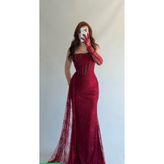 AYŞENUR BUTİK Lorea dantel abiye bordo