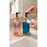 AZESUR Bambu Stantlı Antrasit 2'li Cam Sıvı Sabunluk Seti 350ML