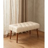 Azra Mobilya Krem Deri Bank Bench Oturma Pufu | Modern Salon Antre Puf Ayakkabılık Önü Koltuk 45X90