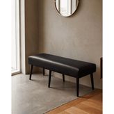 Azra Mobilya Siyah Deri Bank Bench Oturma Pufu | Modern Salon Antre Puf Ayakkabılık Önü Koltuk 40X120