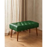 Azra Mobilya Yeşil Deri Bank Bench Oturma Pufu | Modern Salon Antre Puf Ayakkabılık Önü Koltuk 45X90