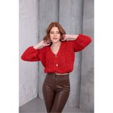 Azra Moda Style Örme Yumoş Crop Hırka Kırmızı Kadın