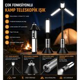 Azurtech Şarjlı Teleskopik Kamp Lambası | Type-C Şarjlı LED Fener | 270° Ayarlanabilir | Taşınabilir Kamp Aydınlatması | Acil Durum Lambası - Siyah