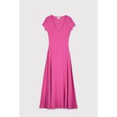 Babokah Kısa Kol Basic Fitilli Midi Elbise - Mor - Pembe