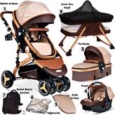 Baby Home 945 Paris Travel Sistem Bebek Arabası Anne Yanı Sepet Beşik 7 İn 1 Takım - Bej