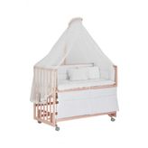 Baby Tech Naturel Boyasız 60x120 cm ve Beyaz Uyku Seti Tekerlekli Beşik