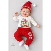 Babyden's Bebek Yılbaşı Takımı Ilk Yılbaşım Baskılı Noel Kıyafeti %100 Pamuk 3'lü Body Pantolon Noel Şapkası Yılbaşı Kostüm - Kırmızı 02 - 6 - 9 Ay