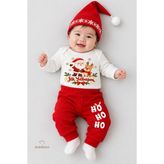 Babyden's Bebek Yılbaşı Takımı Ilk Yılbaşım Baskılı Noel Kıyafeti %100 Pamuk 3'lü Body Pantolon Noel Şapkası Yılbaşı Kostüm - Kırmızı 03 - 3 - 6 Ay