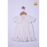 Babydola %100 Pamuk Kız Bebek Bayramlık Puset Desenli Elbise 15156 - 3 - 4 Ay - Ekru