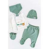 Babymod Love Baskılı Fiyonklu 5 Parça Bebek Hastane Çıkışı Bebek Takımı - 0 - 3 Ay - Yeşil