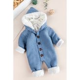 Babymod Triko Örme Welsoft Astarlı Kapüşonlu Kışlık Bebek Tulum - Mavi - 6 Ay