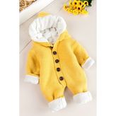 Babymod Triko Örme Welsoft Astarlı Kapüşonlu Kışlık Bebek Tulum - Sarı - 3 Ay