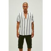 Bad Bear Sergio Shirt Off-White Beyaz Kısa Kollu Çizgili Erkek Gömlek