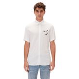 Bad Bear Smile Shirt Off-White Beyaz Kısa Kollu Baskılı Erkek Gömlek